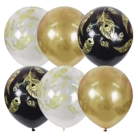 Воздушные шарики 12&amp;quot;/30см BLACK&GOLD&TRANSPARENT 5 сторон рис. Перо Павлина